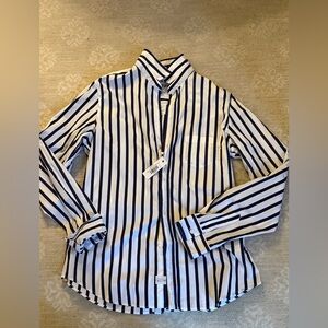 NEW Frank and Eileen Barry Wide Navy Stripe Shirt - Size Large